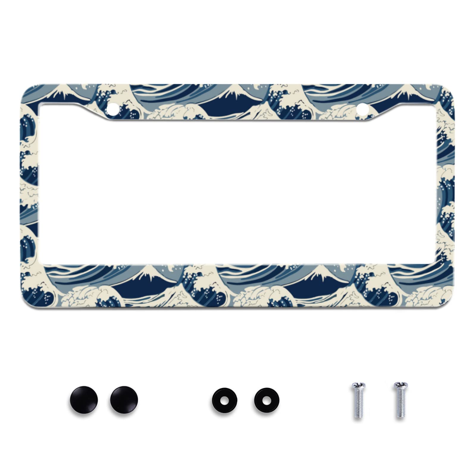 Personalise Ocean Waves Traditional Pattern License Plate Frames Car Universal Accessories Stainless Steel License Plate Cars De