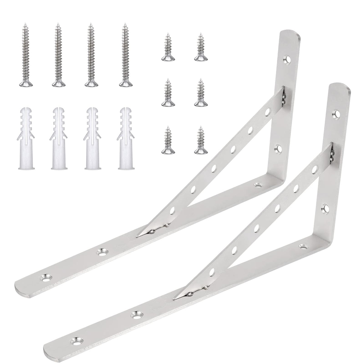 Solid Shelf Brackets 16 Inch,L Brackets Heavy Duty Shelf Brackets,Stainless Steel Angle Bracket Max Load 440Lbs,Pack Of 2 (Silver)