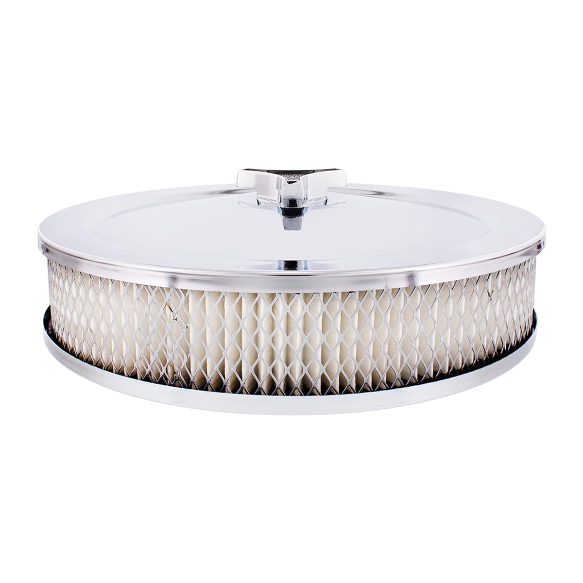 United Pacific S1107 Chrome 10'' Air Cleaner Assembly, Low Profile, Die-Cast Chrome Plated Wing Nut, Filter & Breather Hose Nipp