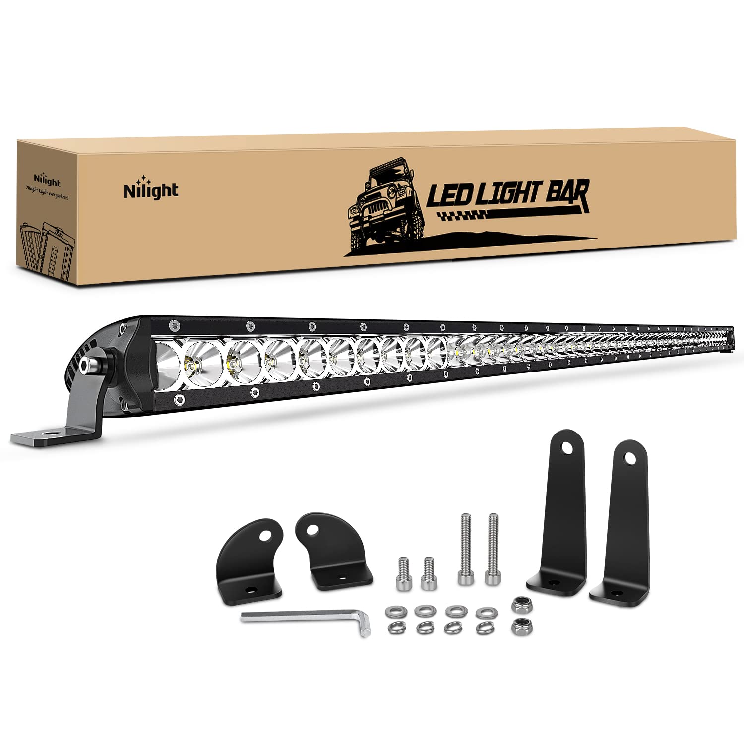 Nilight Ni04-200W 1Pc Led 41Inch 200W Spot Flood Combo Single Row 19000Lm Off Road 3D Fog Driving Roof Bumper Light Bars For Jee