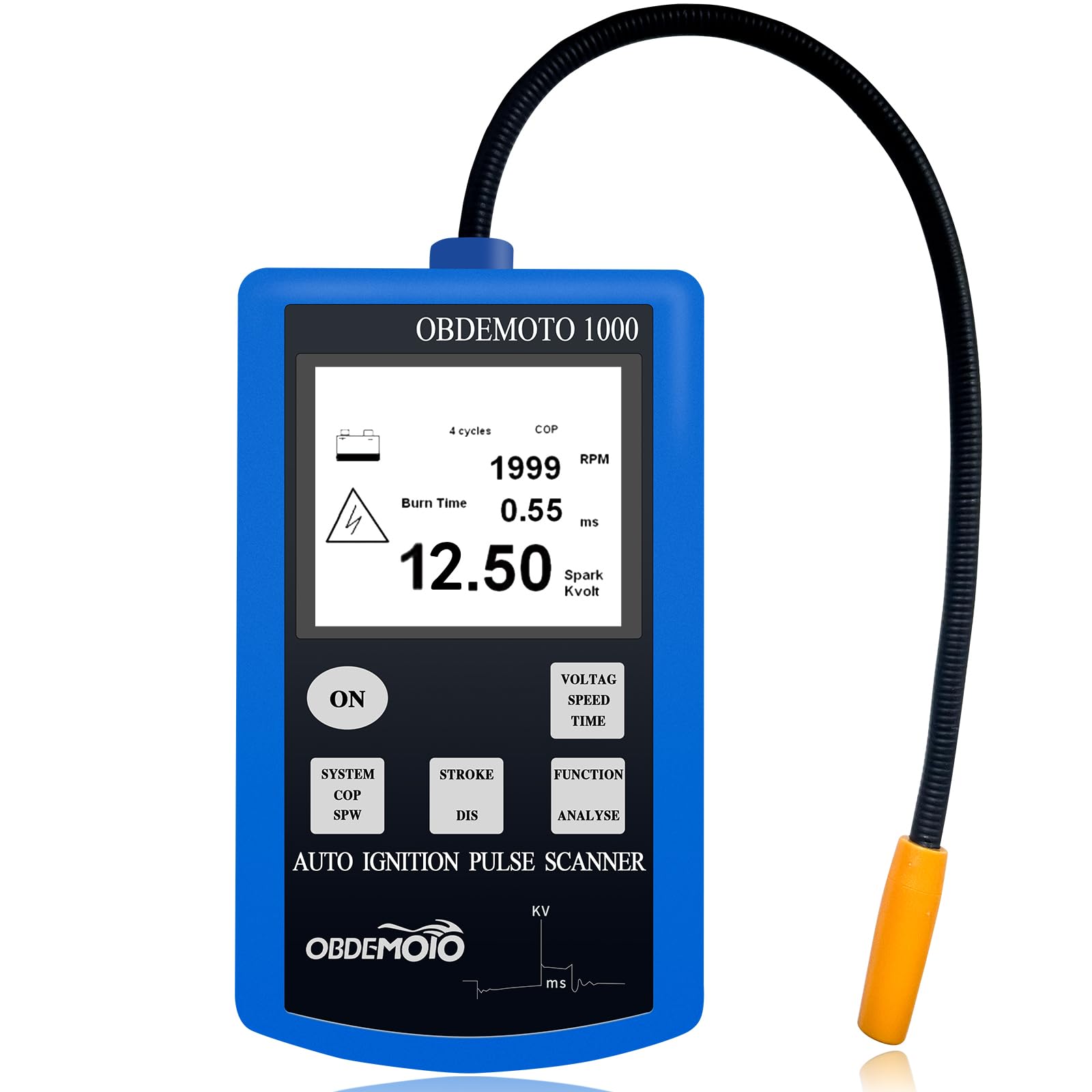 OBDEMOTO Ignition Coil Tester Tool, Non-Contact Spark Plug Tester Automotive & Motorcycle with Flexible Probe, 2.8 LCD Display f