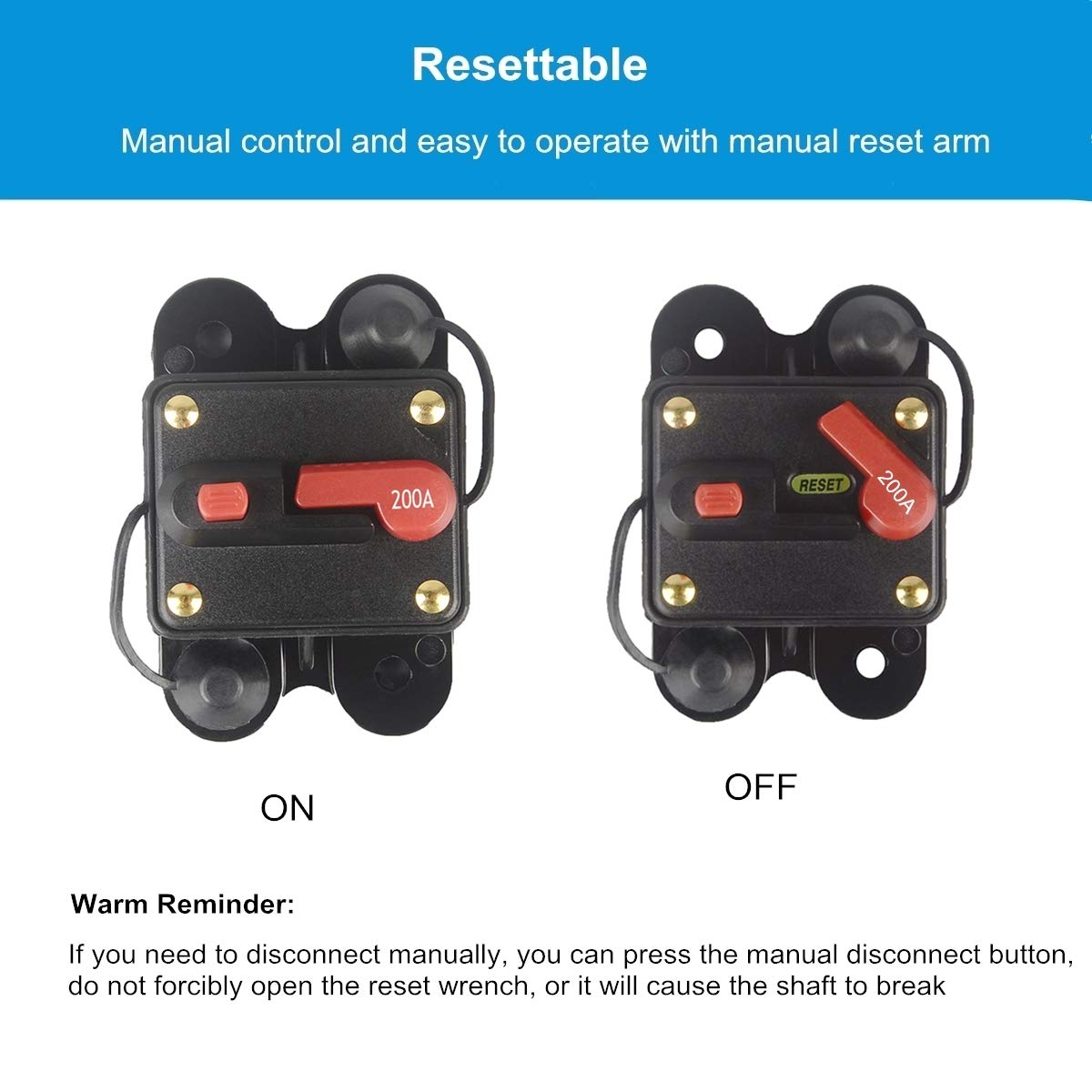 Wohhom 200Amp Circuit Breaker Manual Reset Fuse Holder, 30A-300A 12V-24V Dc Protection Reset Fuse For Trolling Motor Auto Car Ma