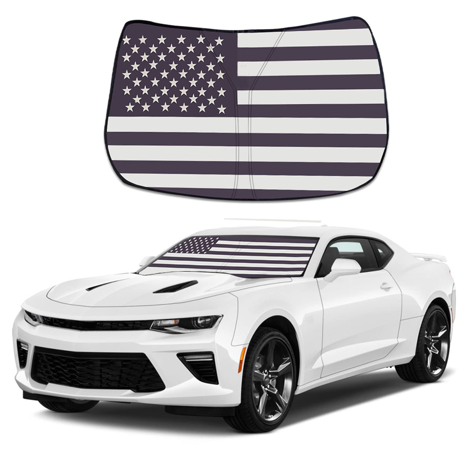 Moricere Upgrade Windshield Sun Shade With Usa Flag For Chevrolet Camaro 2016-2024, Foldable Windshield Sun Visor Blocks Uv Rays, Black 5