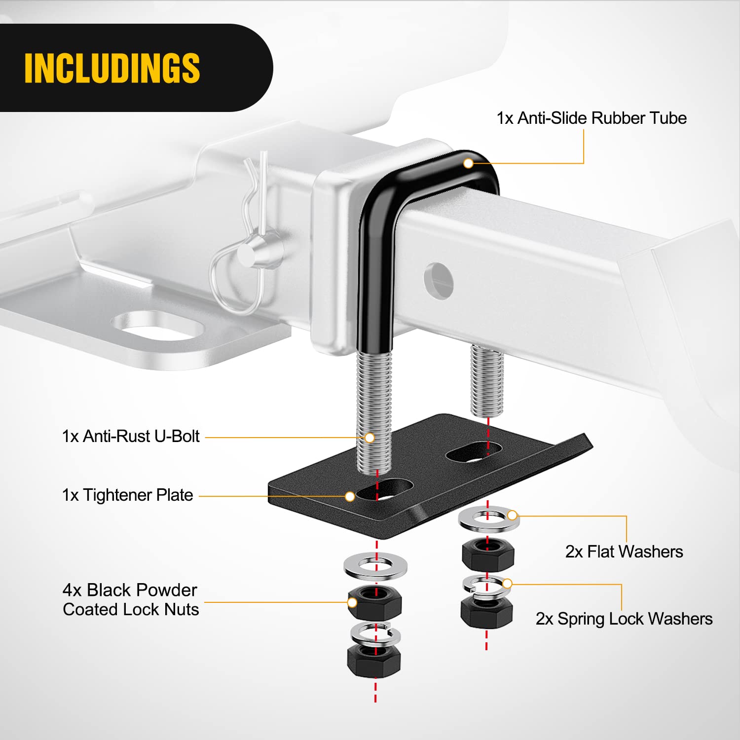 Nilight Trailer Hitch Extender 7 Inch Extension Length With Hitch Tightener Anti Rattle Stabilizer For 2 Inch Receiver With 5/8