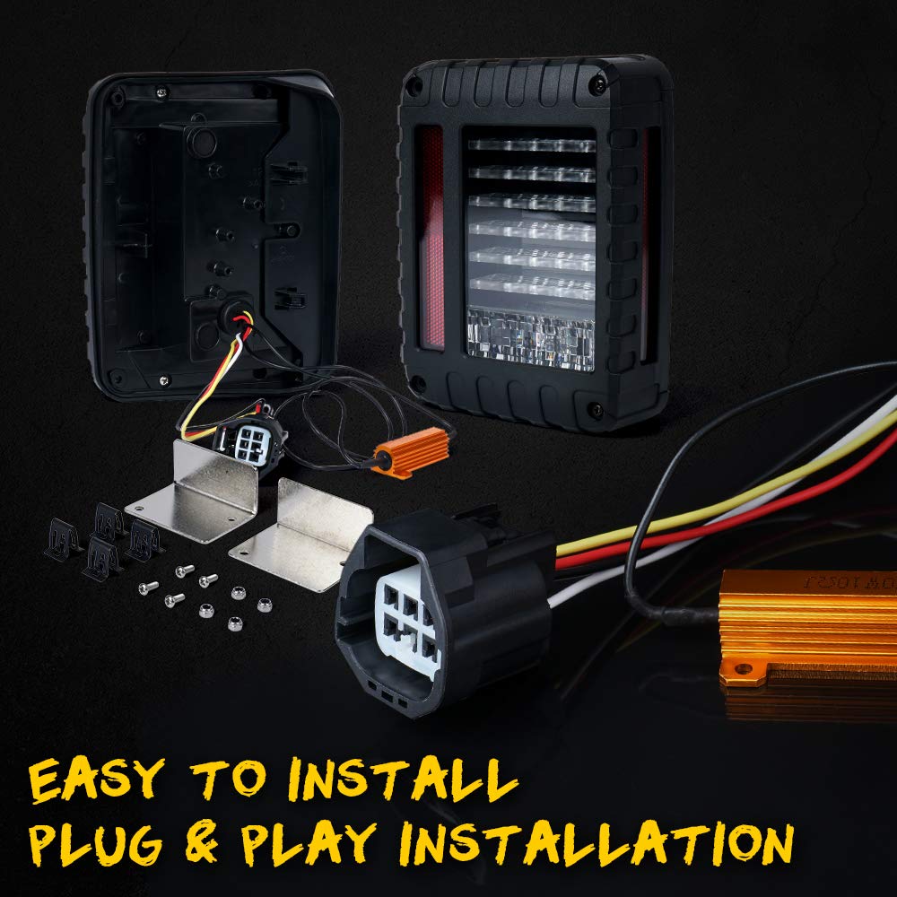 Xprite Tail Lights with Rear Brake Turn Signal & Reverse Lights Function, LED Rear Lights Compatible with 2007-2018 Jeep Wrangle