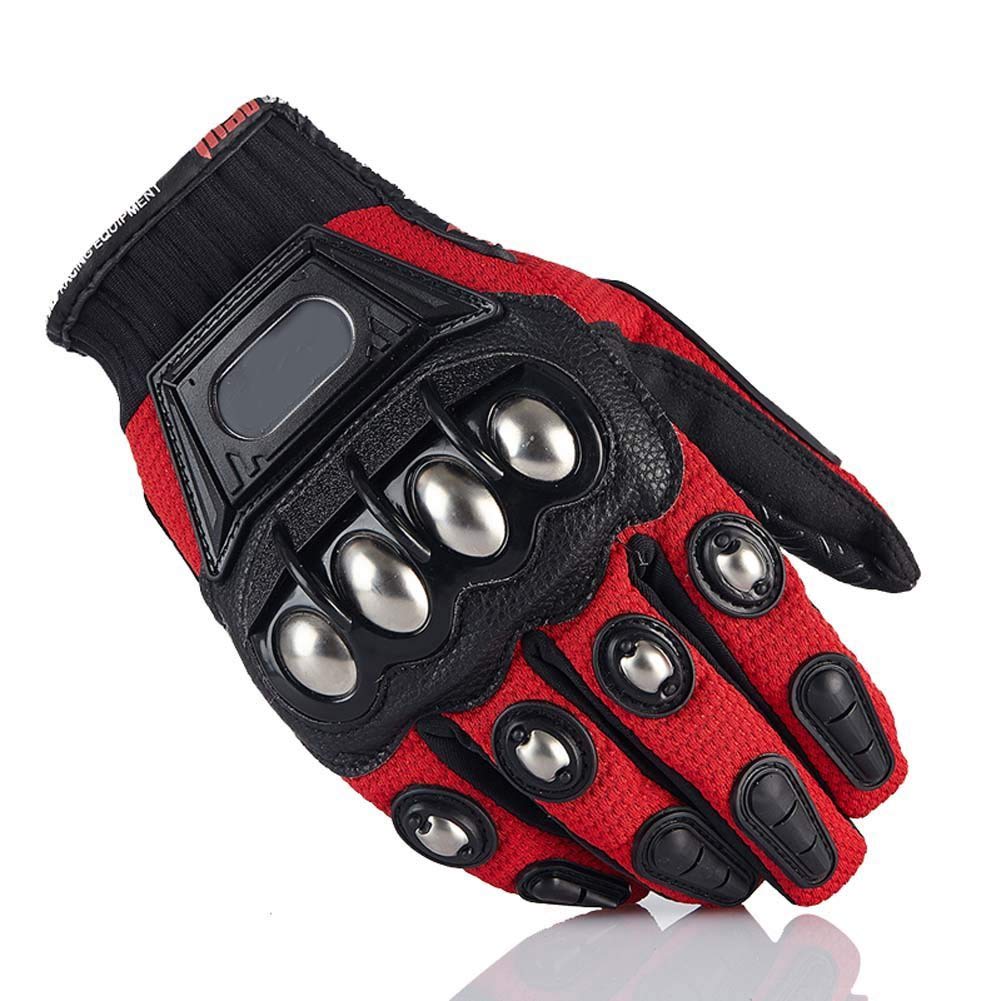 Steel Outdoor Knuckle Motorcycle Motorbike Powersports Safety Gloves (Large, Red)