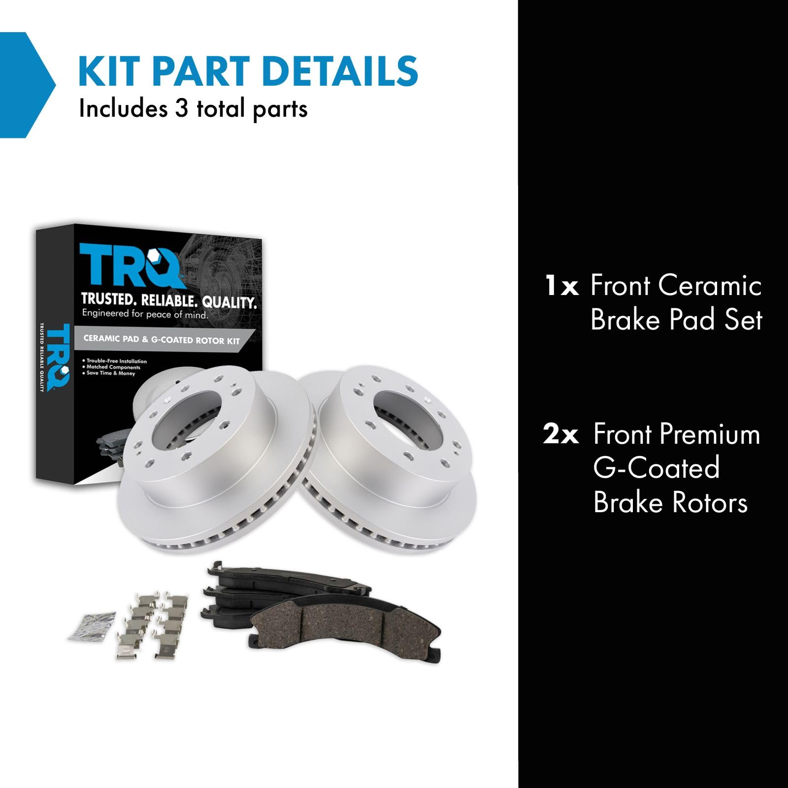 Trq Front Brake Pad & Rotor Kit Ceramic Premium G-Coated Compatible With 2016-2019 Chevrolet Suburban 3500 Hd