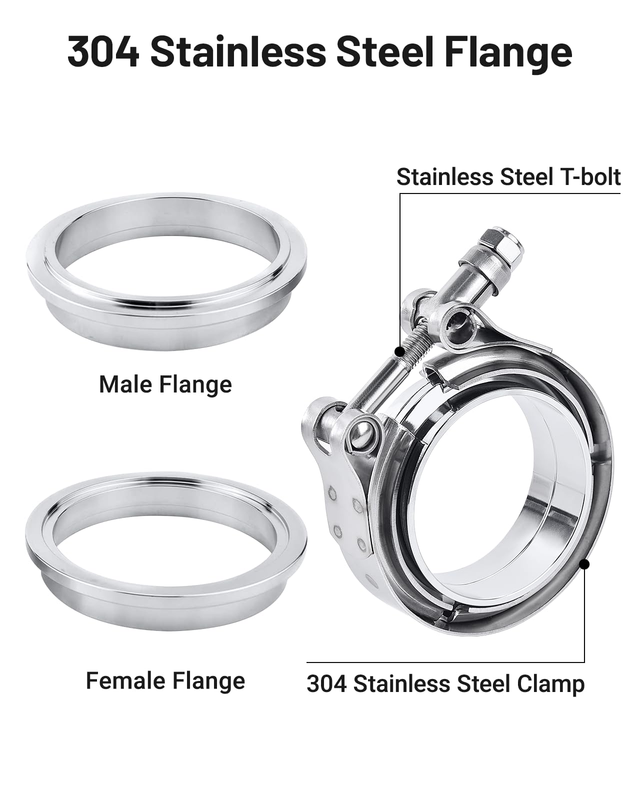 Evil Energy 2.5 Inch V Band Clamp With Flange Male Female 304 Stainless Steel 4Pcs