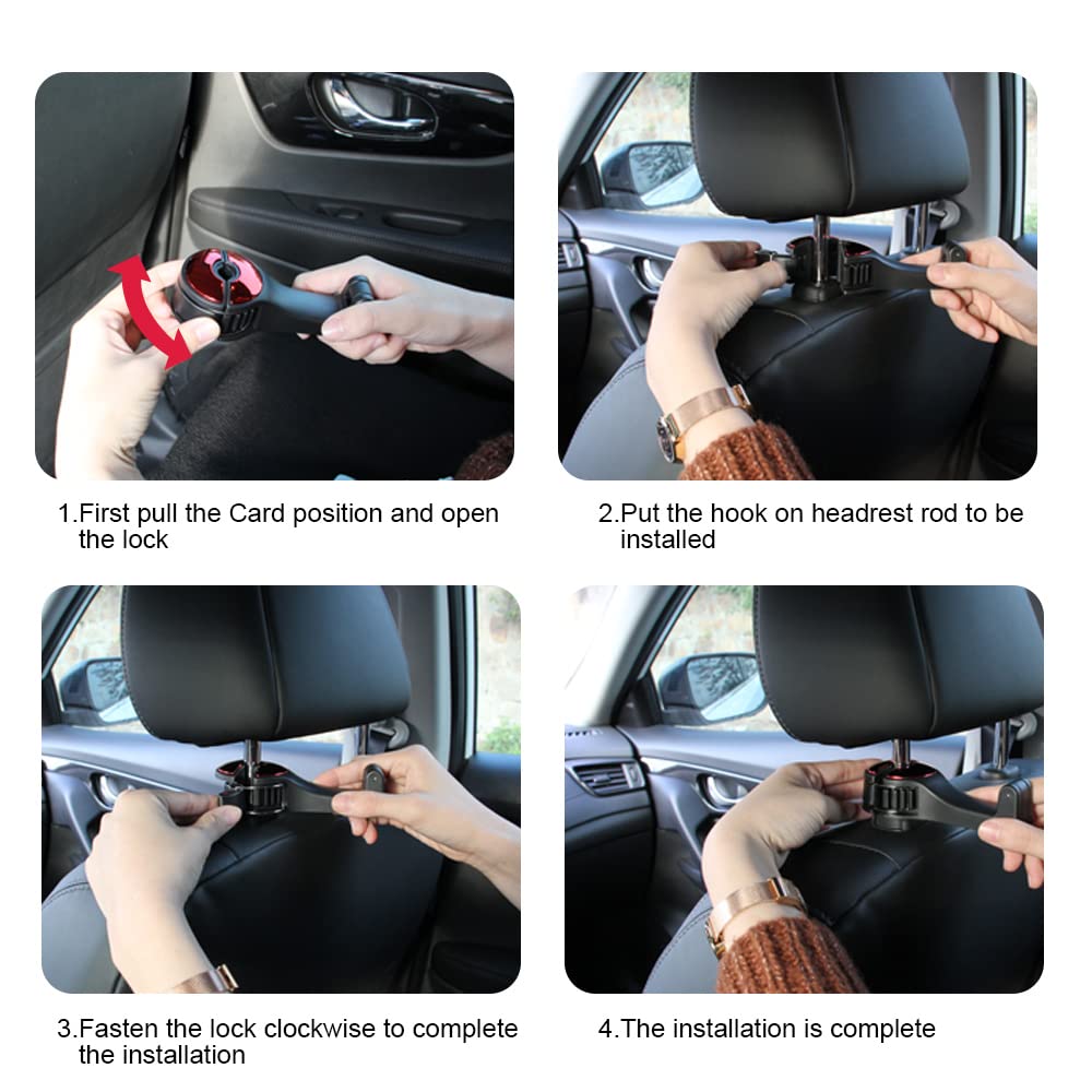 Udikefo Universal Car Vehicle Back Seat Headrest Mobile Phone Holder Hanger Holder Hook For Bag Purse Cloth Grocery (Red - 2 Pac