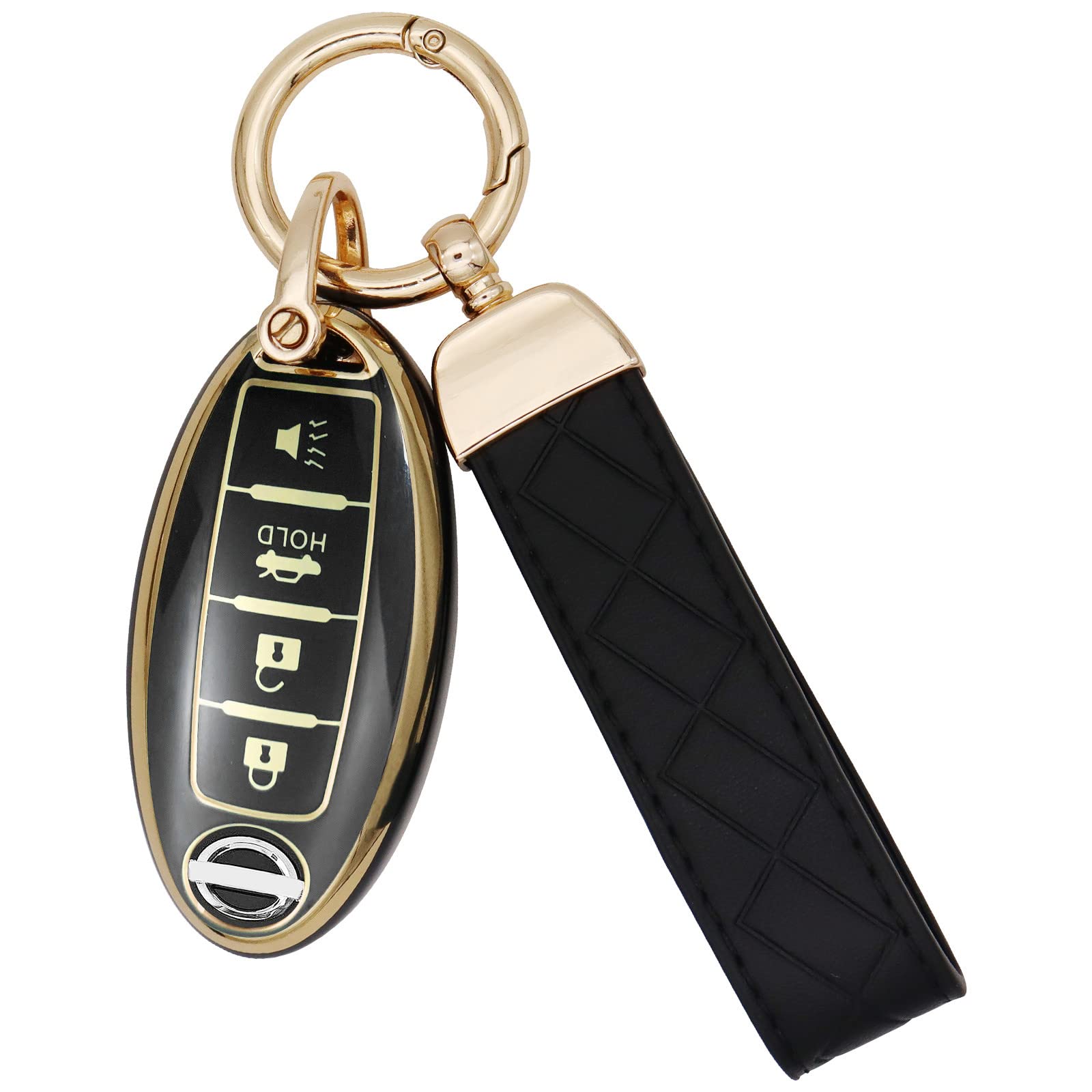 SUNCARACCL for Nissan Key Fob Cover with Leather Keychain, Soft TPU Full Cover Protection Key Case for Altima Maxima Rogue Armad