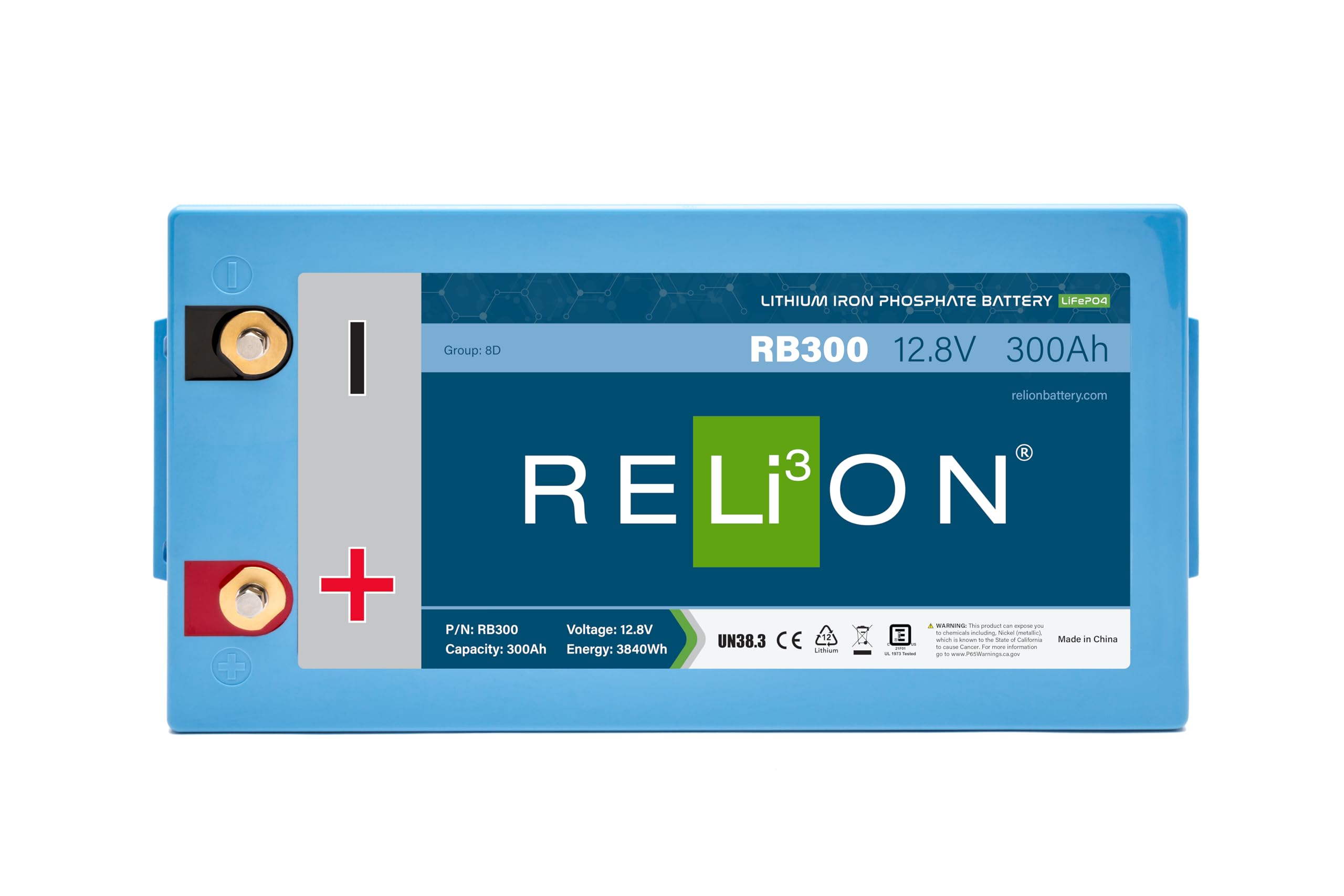 Relion Rb300 | 12V 300Ah | Lifepo4 Lithium-Ion Battery | Group 8D | 3500~5000 Cycles | Waterproof (Ip67 Rating) | 10 Year Warranty | Perfect For Marine, Sailing, Rv, Off Grid Etc.