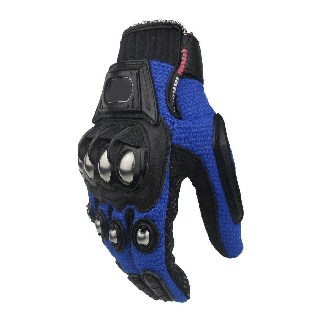 Steel Outdoor Knuckle Motorcycle Motorbike Powersports Safety Gloves (Large, Blue)