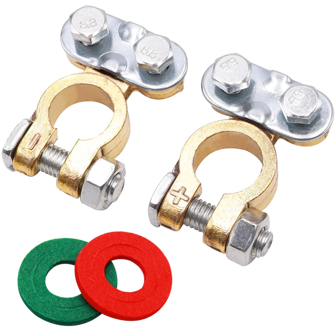 Tnisesm 1Pair Positive Negative Battery Terminal Set, Brass Battery Terminals Connectors Clamps with Battery Terminal Washers fo