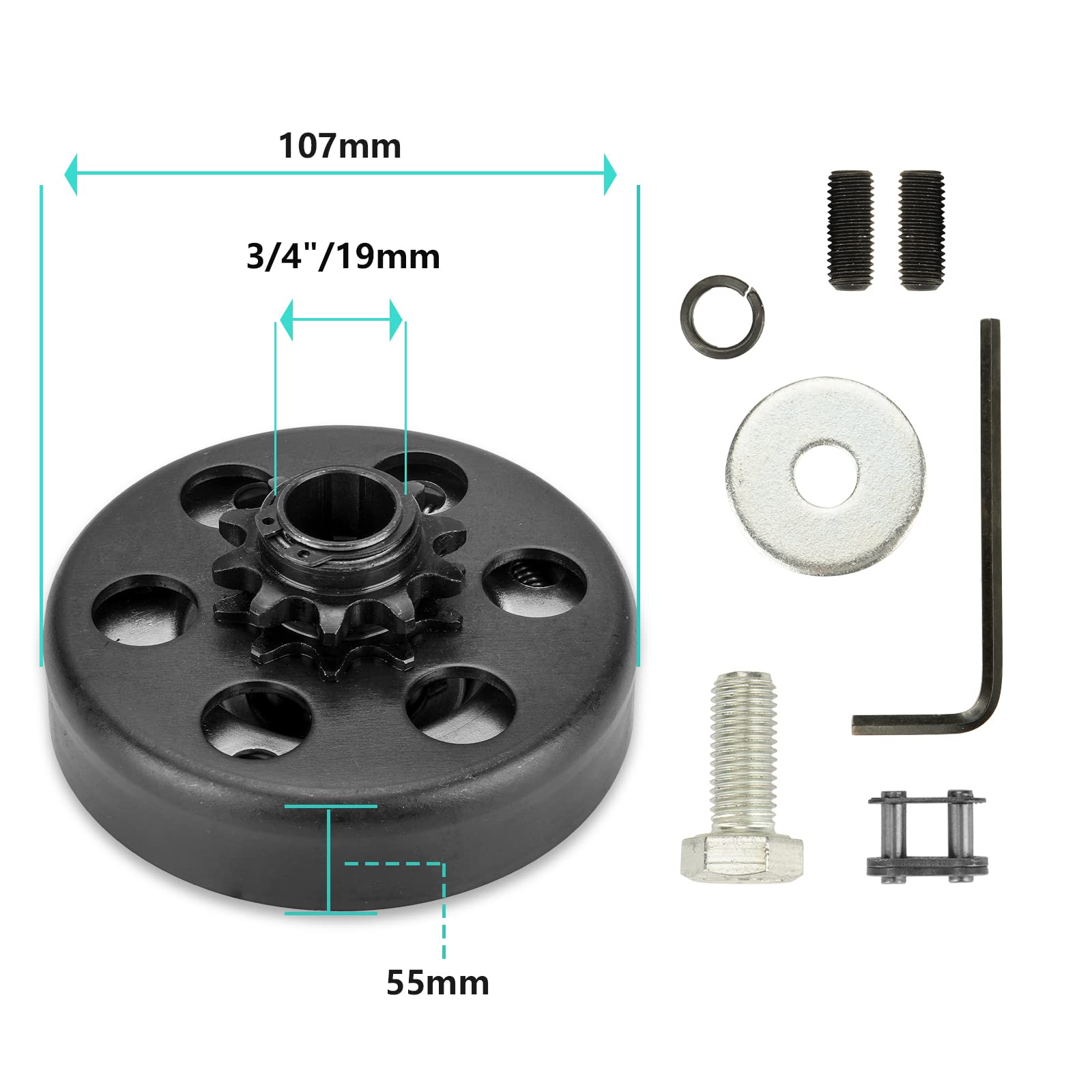 Go Kart Clutch 3/4 Bore 12T with #35 Chain, Centrifugal Clutch for Minibike and Fun Kart, Compatible with Honda GX160, GX200, GX