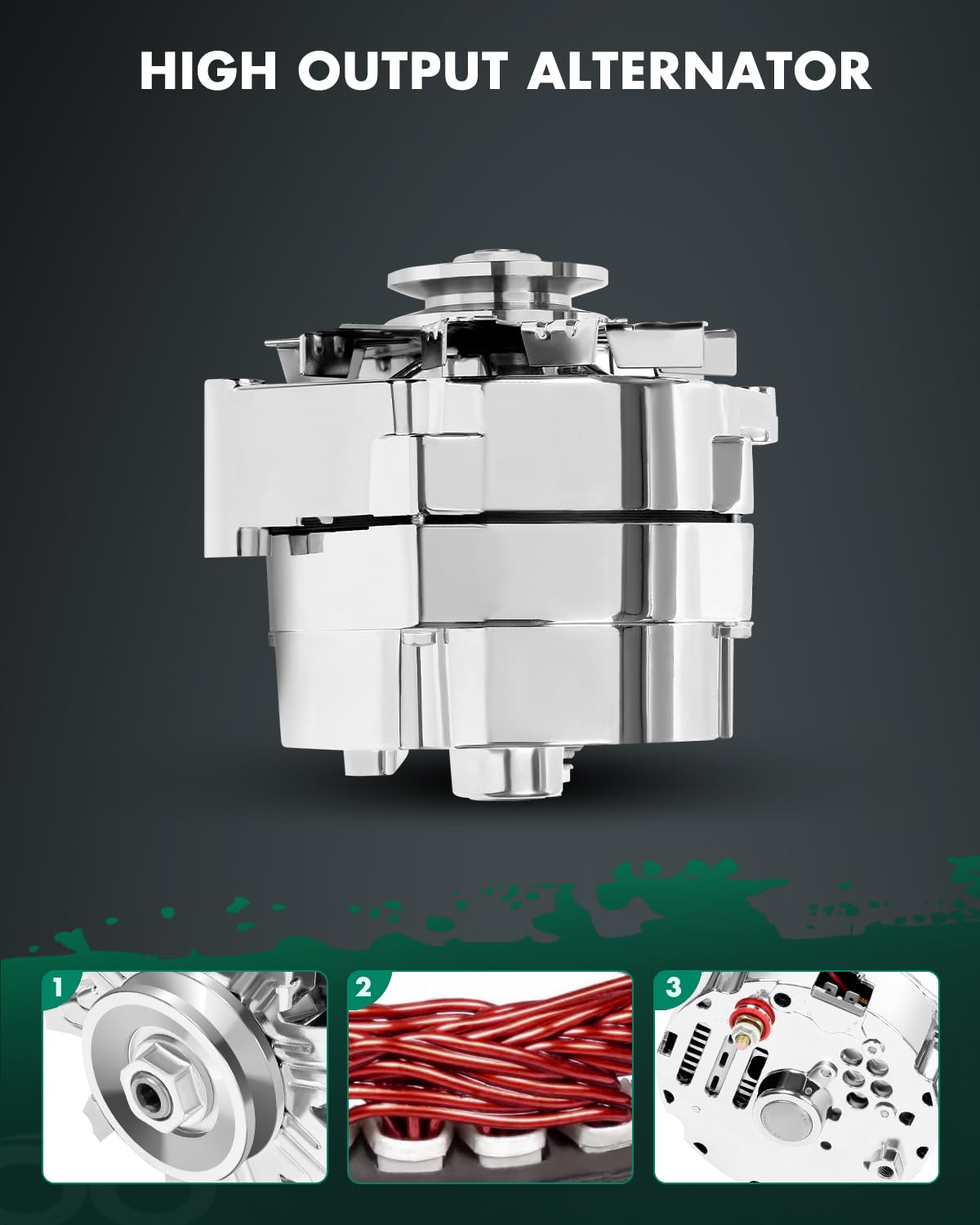 SCITOO New Alternator for 120Amp Chrome 3 Wire Self Exciting Street Rod GM 305 350 BBC SBC