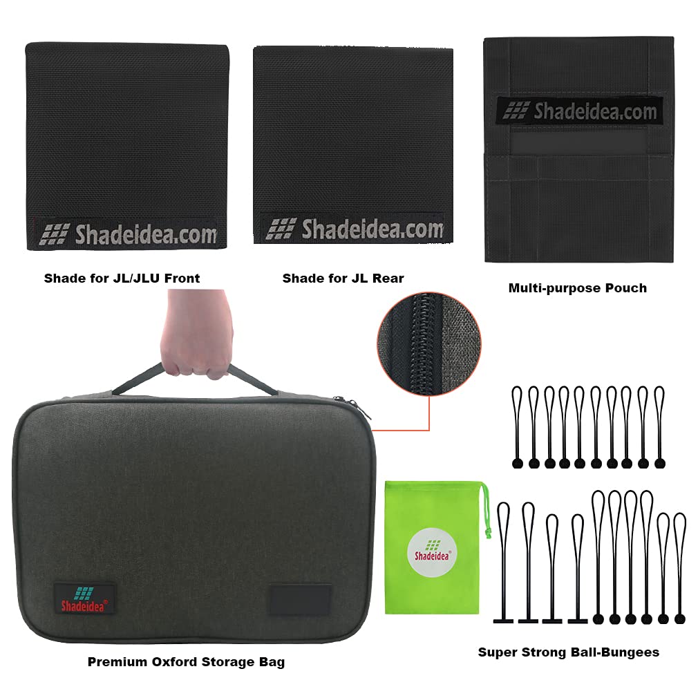 Shadeidea Jl Sun Shade For Jeep Wrangler 2 Door Top Sunshade (2018-2023), Front & Rear - Black Mesh Screen Wrangler Cover, Uv Bl