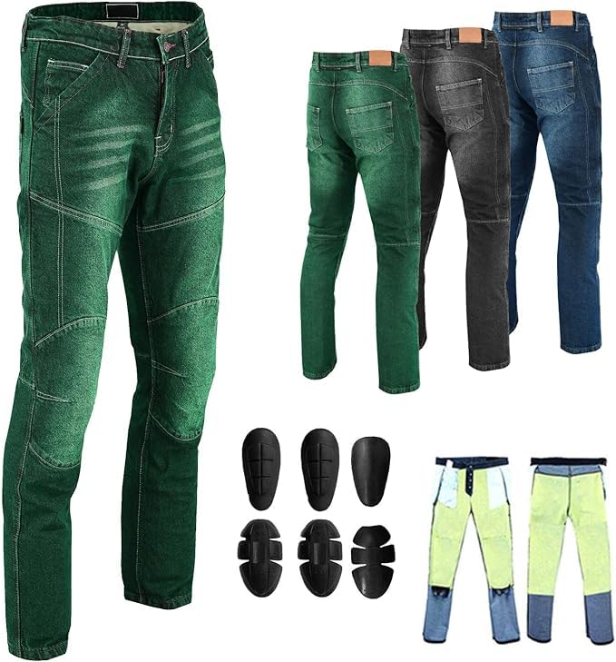 Motorcycle Denim Jeans Pants Lined with Aramid Fiber Reinforced Hip and Knee Safety with CE Removable Armor (US, Waist Inseam, 2