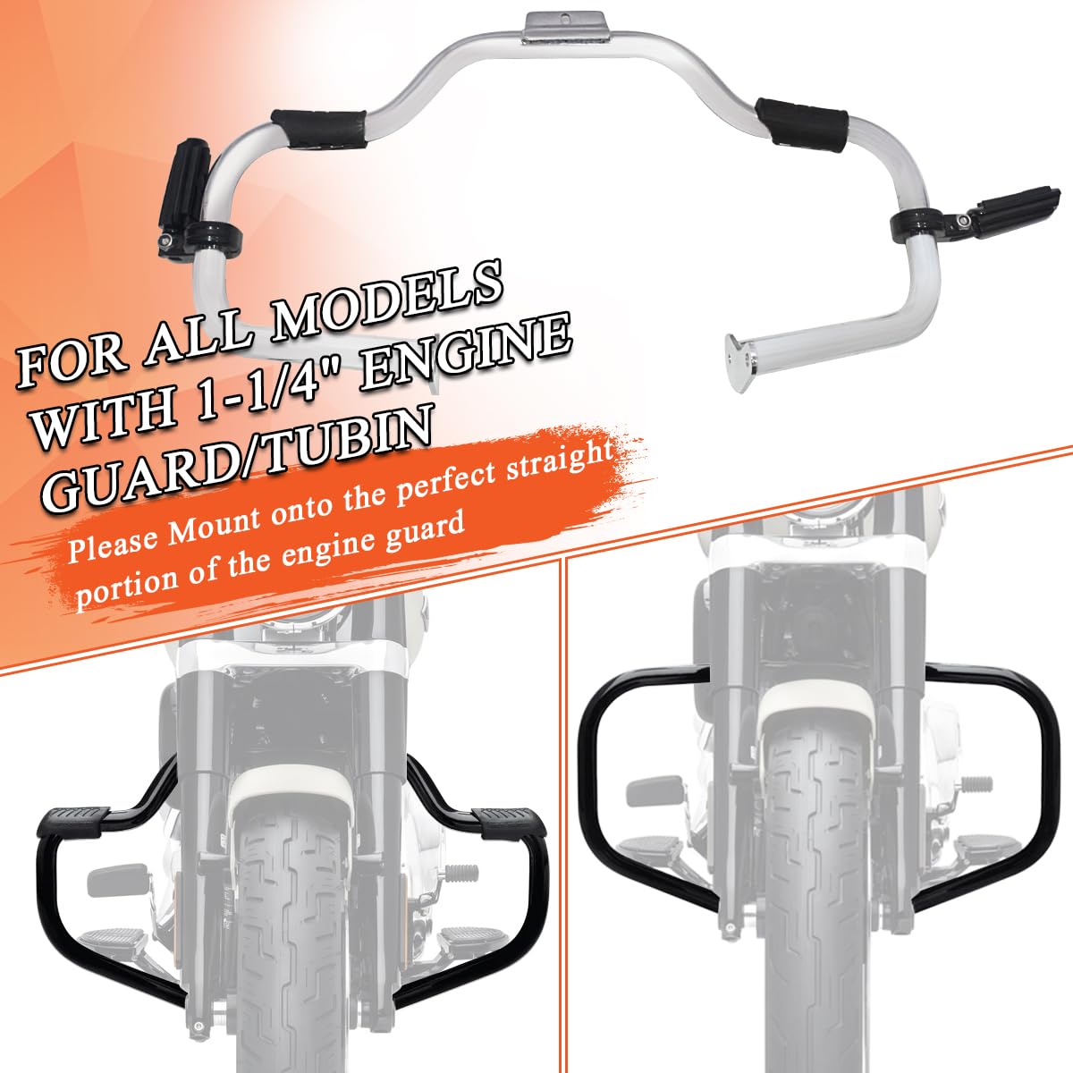 Fovplue 1.25' Highway Footpegs, Adjustable Footrest W/Mounting P-Clamps For Harley Touring Softail Dyna Sportster Honda Kawasaki Suzuki Yamaha Indian Victory W/1-1/4' Engine Guard, Gloss Black#2