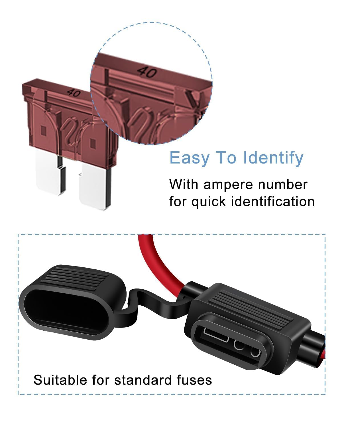 6 Pack 10 Gauge Inline Fuse Holder 12V - 10Awg Automotive Blade Fuse Holder With 6Pcs 40 Amp Atc/Ato Standard Fuses