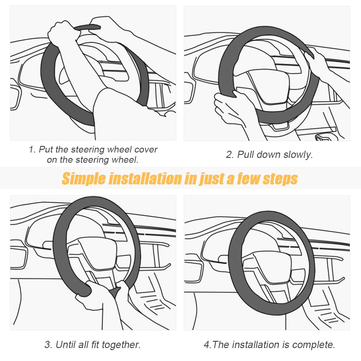 Carbon Fiber Car Steering Wheel Cover, Universal 15 Inch Breathable Anti Slip Steering Wheel Covers, Car Interior Accessories Fo