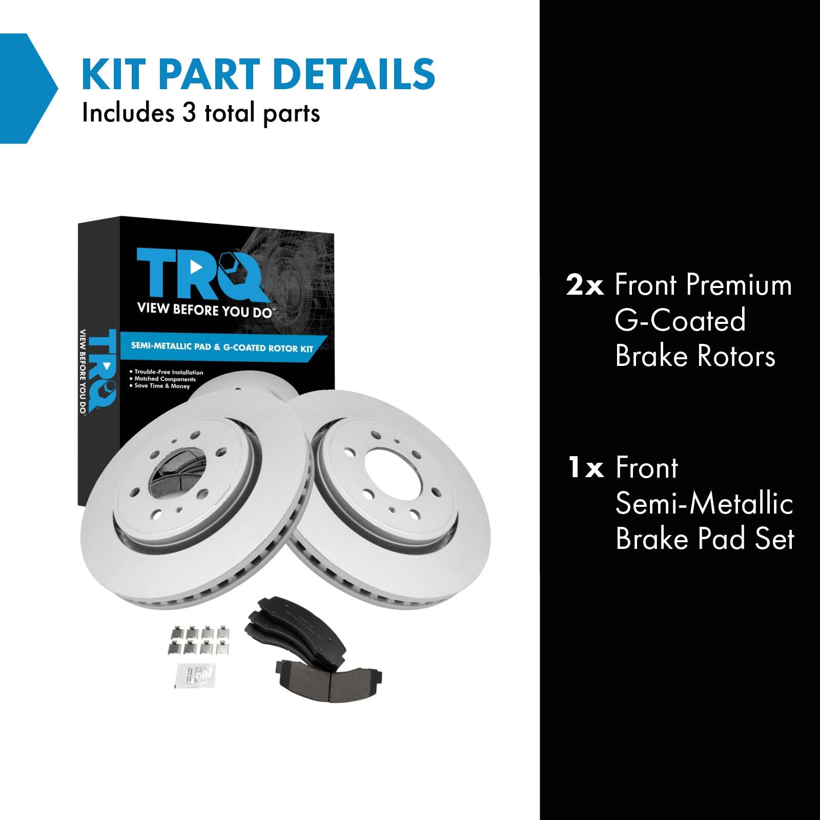 Trq Front Brake Pad & Rotor Kit Brake Pads Brake Rotor Semi-Metallic Premium G-Coated Compatible With 2018-2020 Ford Expedition