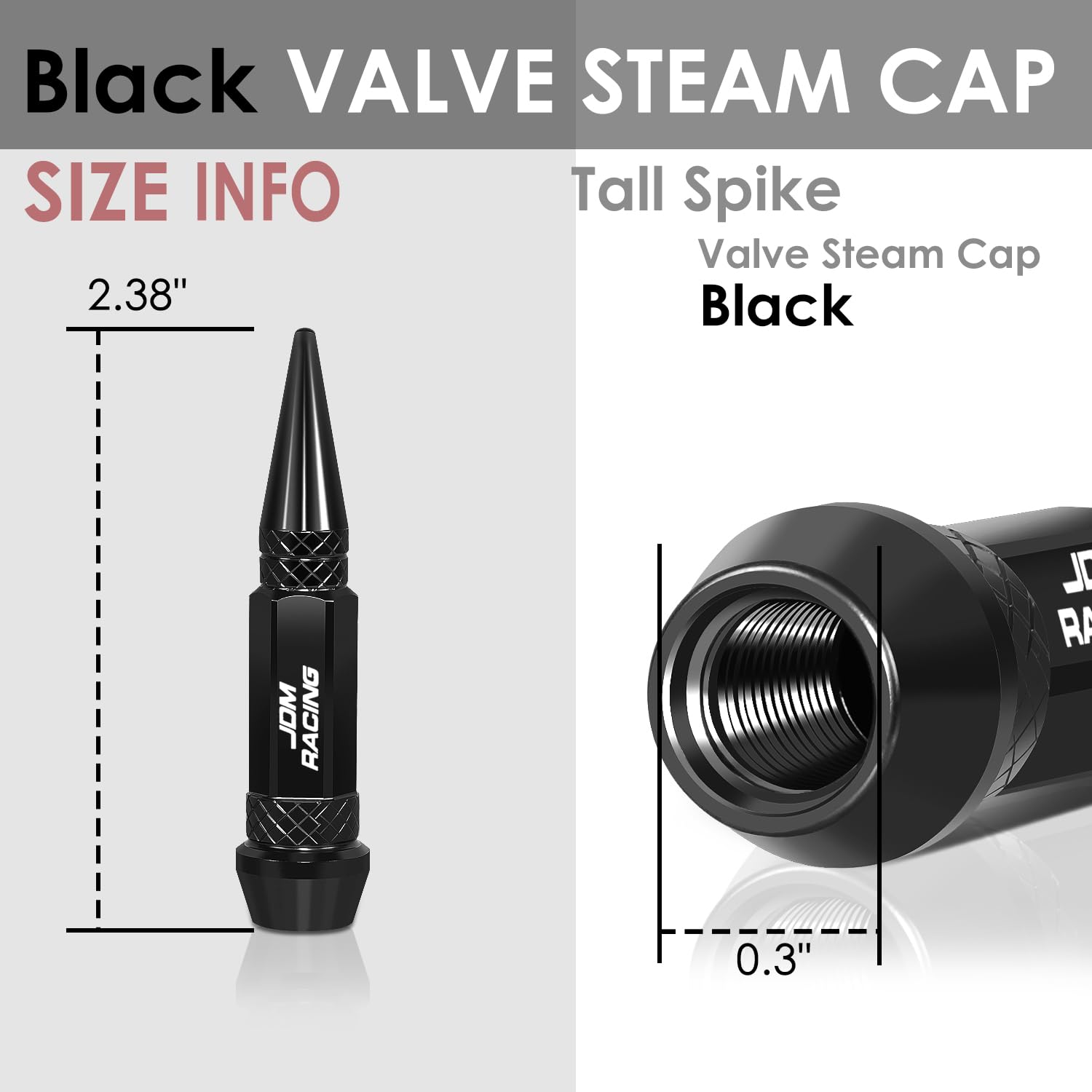 Auto Dynasty 60Mm Anodized Aluminum Valve Stem Caps, Spiked Head Design Car Accessories, Universal Fit For Most Vehicles, Black