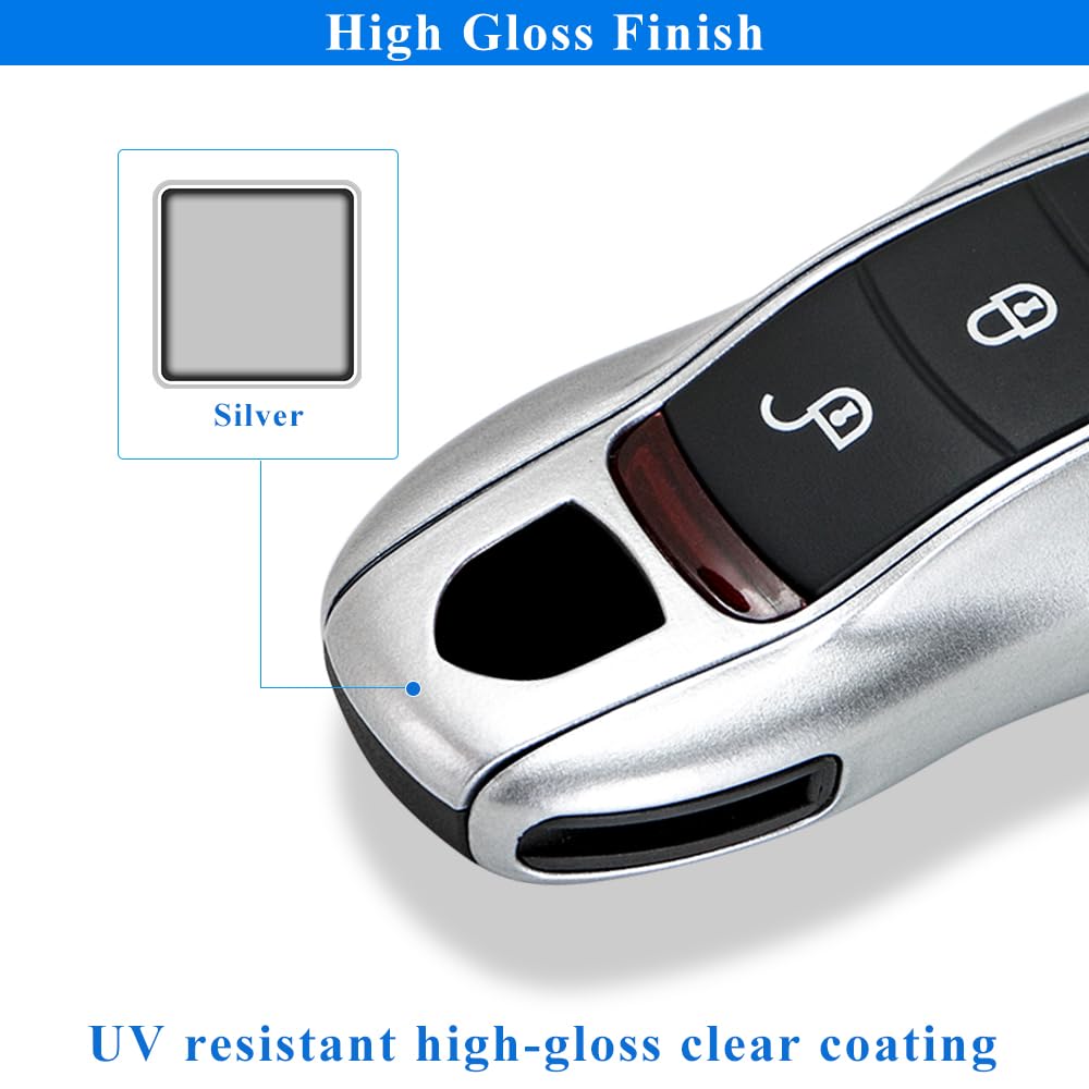 Aerobon 3-Piece Painted Key Cover Key Fob Shell Compatible With Porsche Key Shell Replacement (Mk1, Silver)