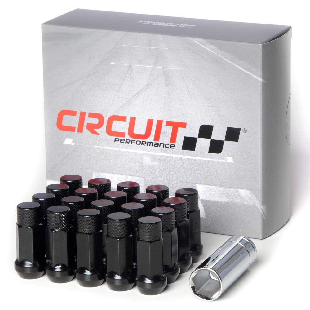 Circuit Performance Forged Steel Extended Hex Lug Nut for Aftermarket Wheels: 12x1.25 Black - 20 Piece Set + Tool