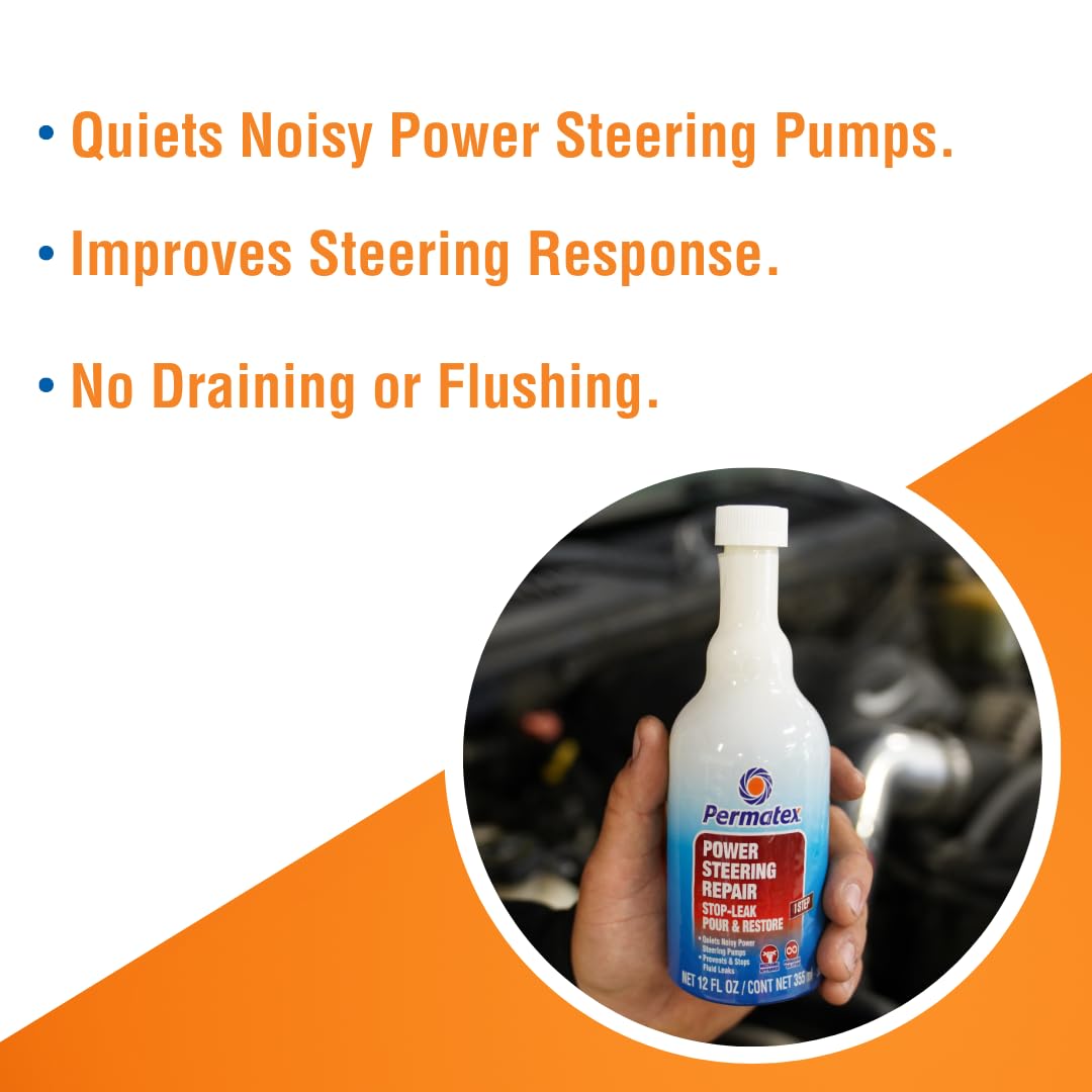 Permatex 30303 Power Steering - Stop Leak, 12 Fl Oz, Effectively Stops Power Steering System Leaks While Revitalizing Seals And