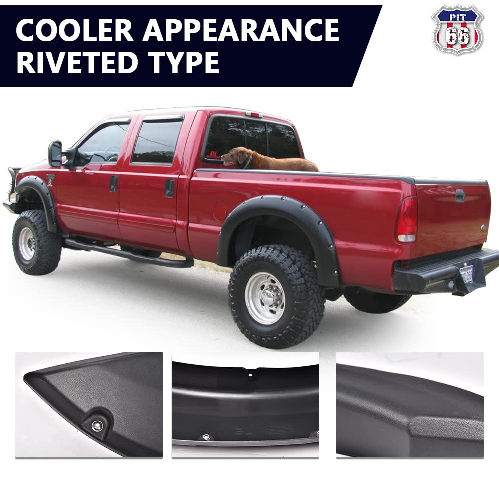 PIT66 Fender Flares, Compatible with 1999-2007 Ford F250 F350 Super Duty(ONLY Fit Styleside Models), Rugged Textured Black Pocke