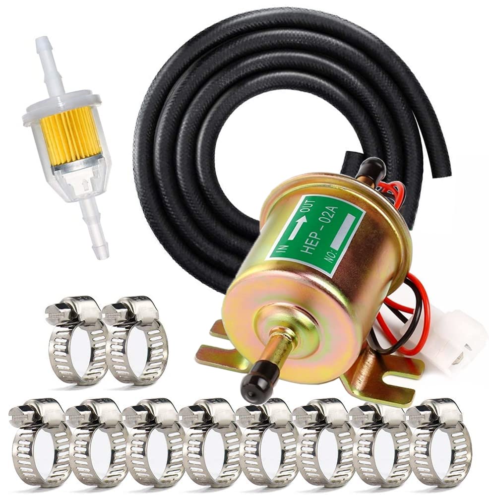 Electric Fuel Pump Kit Universal For Carburetor Lawn Mower Transfer Gas Diesel Include 2 Meter/6.56-Foot 5/16'' Id Fuel Line + F