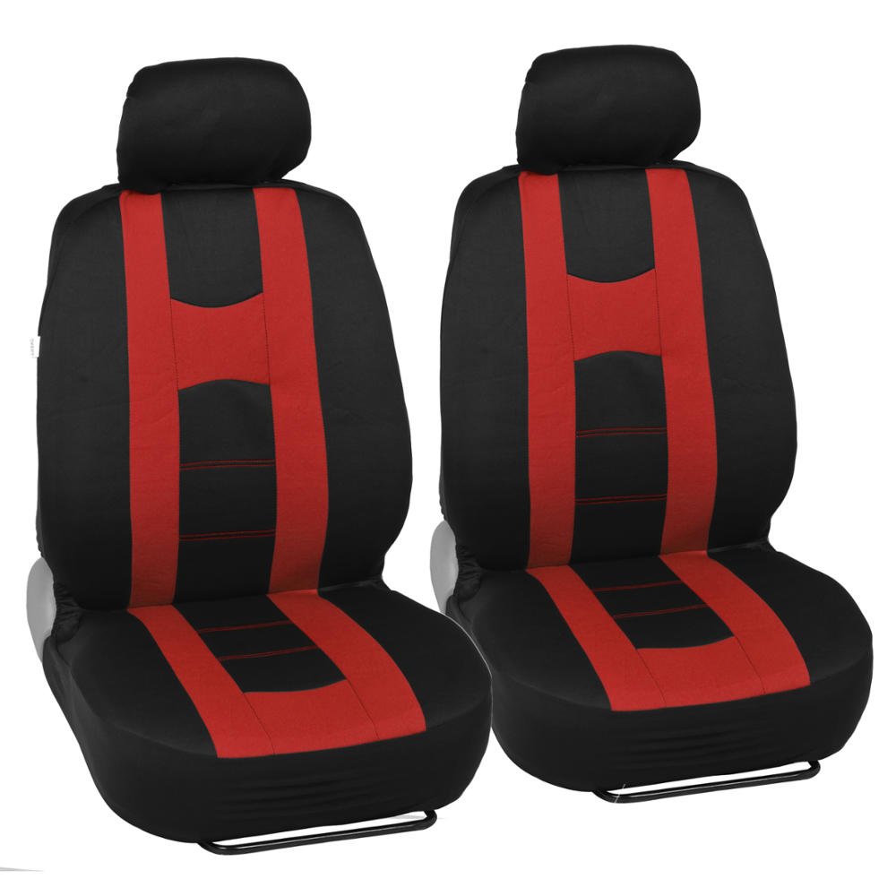 Carxs Forza Series Red Covers Full Set Combo With Car Floor Mats - Front And Rear Bench Seat & Floor Protector , Interior Covers