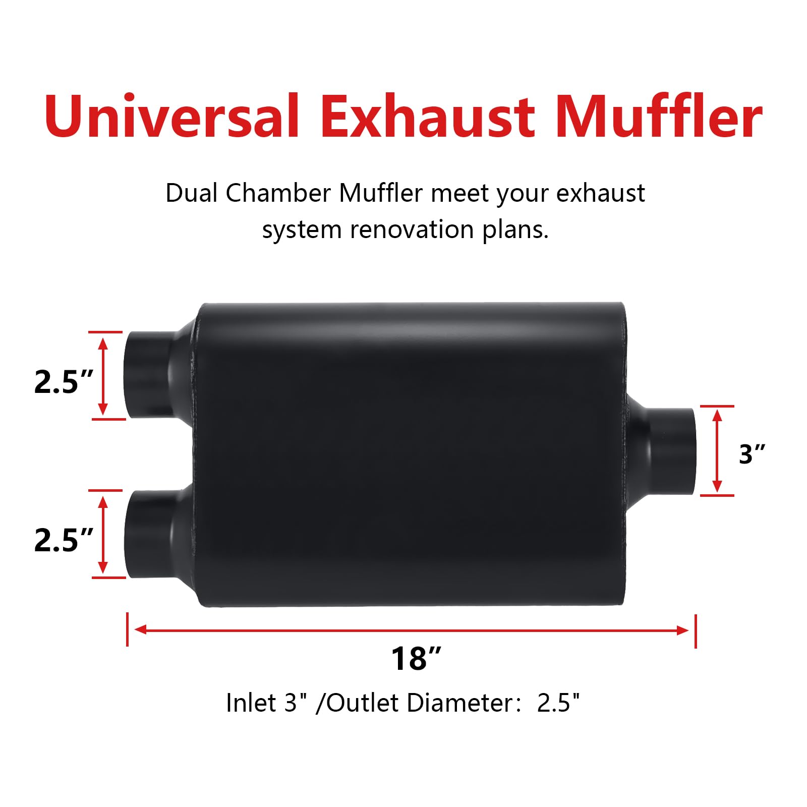 TECTRUC Mufflers 2 Chamber 3.0'' Universal Muffler Performance Exhaust Muffler 3.0 inch,Aggressive Sound,Black(3'' center in/2.2
