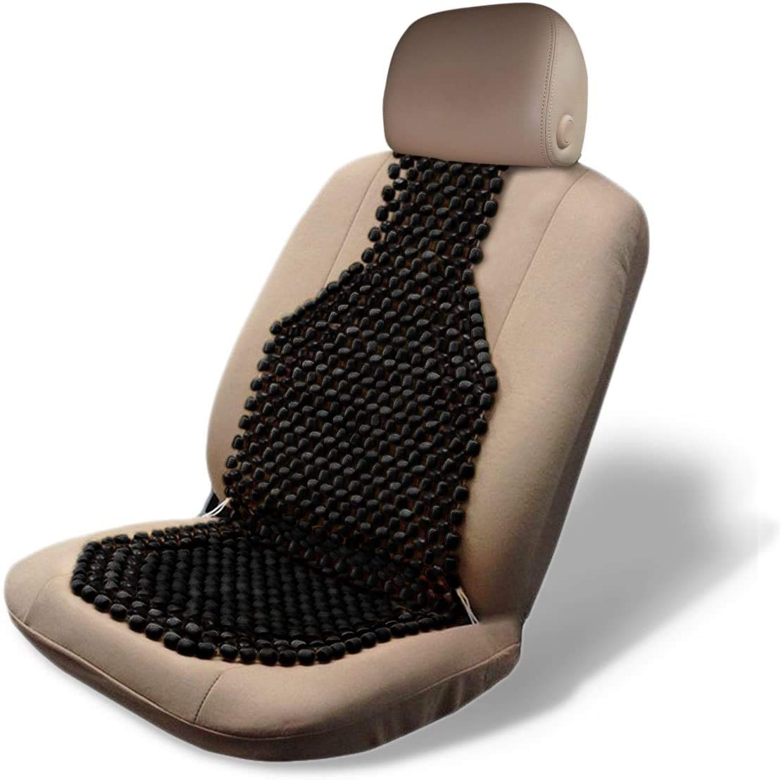 Zonetech Wood Beaded Seat Cushion, Premium Quality, Black, Car Massaging, Double Strung, Stress Free (1 Pack)