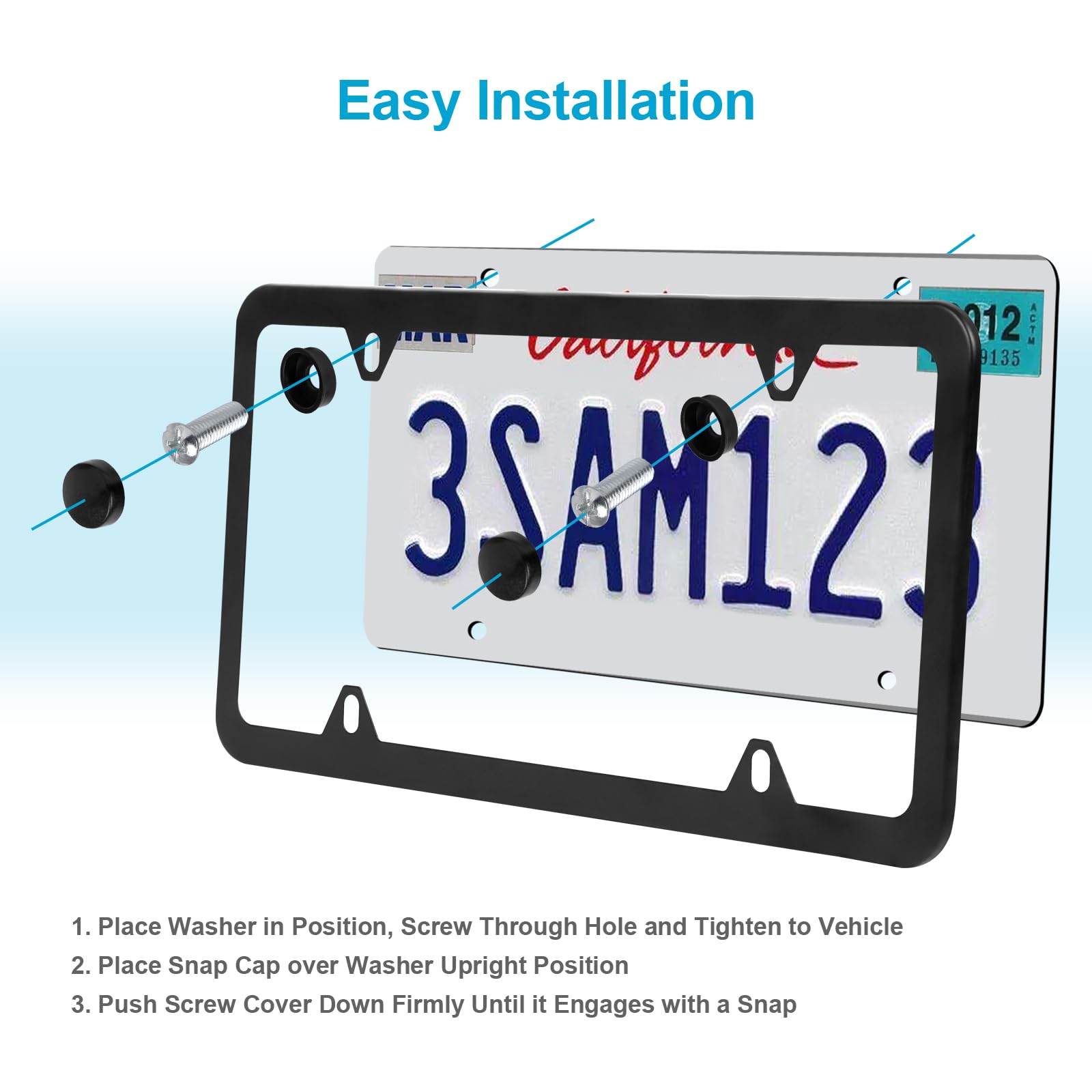 Zszt License Plate Frames Black, 2Pcs 4 Holes License Plate Holders, Stainless Steel License Plate Frame, Car License Plate Cove