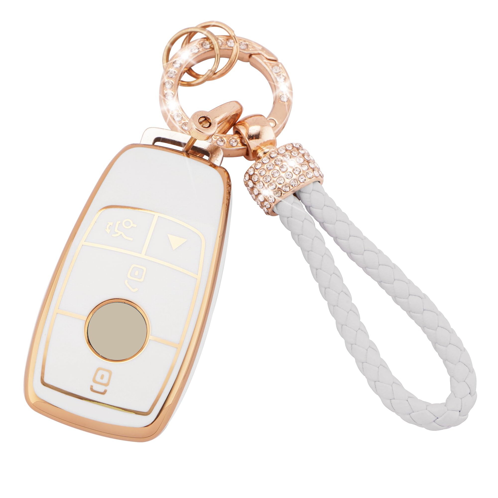 Ekala For Mercedes Benz Key Fob Cover, 4 Buttons Soft Tpu Key Case Protector With Bling Keychain Fit For Mercedes Benz A B C E G S Class Sl Slc Cls Cla Glb Glc Gle Gls Amg Smart Key Fob Case (Bz-4L)