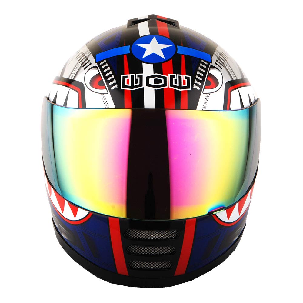 Wow Motorcycle Full Face Helmet Street Bike Bmx Mx Youth Kids Shark Blue