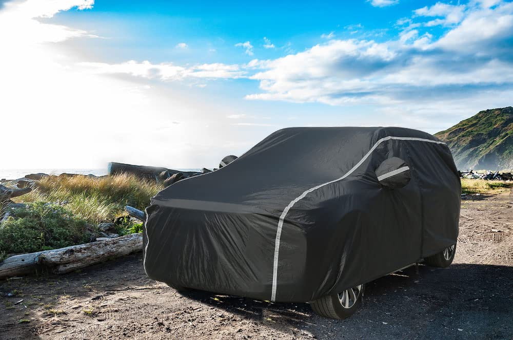 Car Cover Waterproof All Weather Suv - Coverado Black Car Cover Uv Protection With Zipper Door, Cotton Backing Snowproof Hail Protection Windproof, Universal Fit For Suv (206'-215')