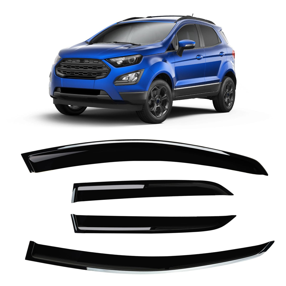 Arokzn 4 Pieces Smoke Tinted Tape-On Side Window Deflectors Rain Guards Designed for 2018-2023 EcoSport
