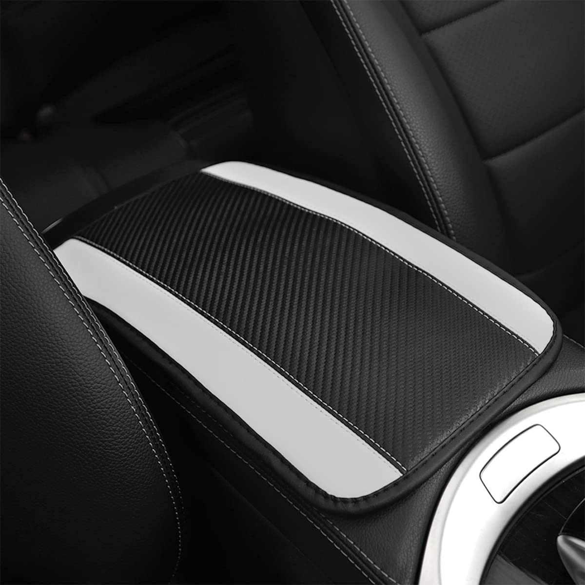 8Sanlione Car Center Console Cover, 12.6X7.5 Pu Leather Car Armrest Cover Universal Waterproof Center Console Pad, Car Accessories Interior Protection For Cars, Vehicles, Suvs (White)