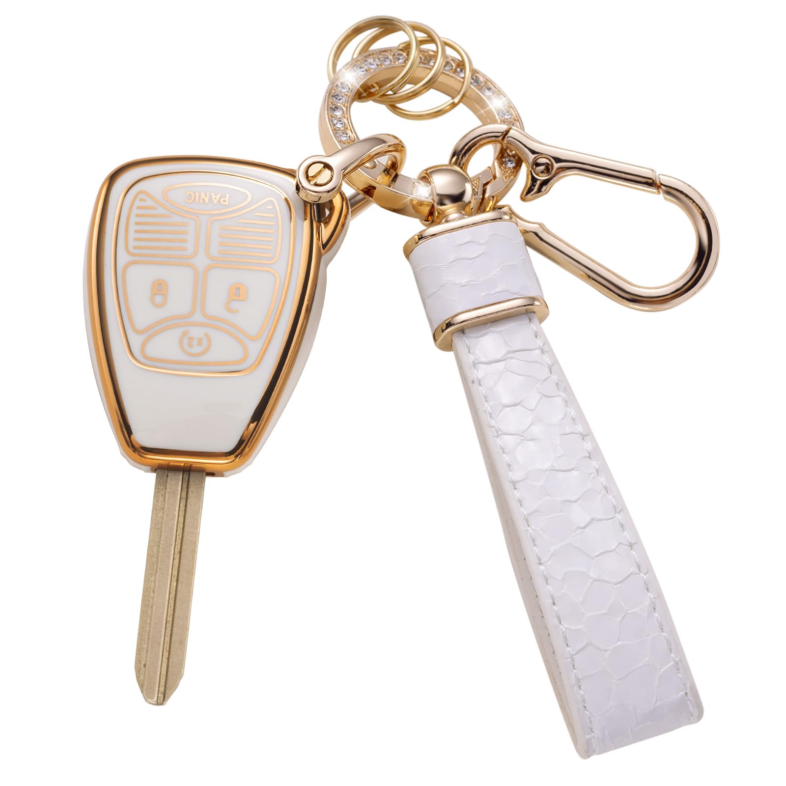 Cacarlike For Jeep Key Fob Cover With Jeep Keychain, Car Key Fob Case Compatible With Jeep Wrangler Compass 2007-2018/Dodge Ram