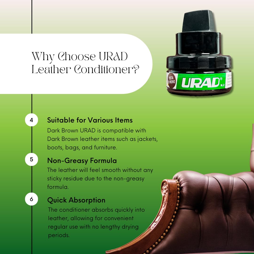 URAD Leather Conditioner, Dark Brown, 50ml - Nourishes, Protects & Revives Dark Brown Leather Shoes, Boots, Handbags & Furniture