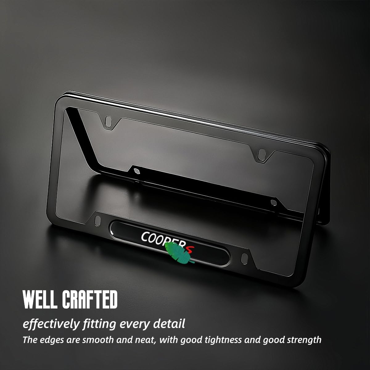 2 Pcs Black License Plate Frames Compatible with Mini Cooper License Plate Covers Metal Aluminum Material Screw caps Cover Set