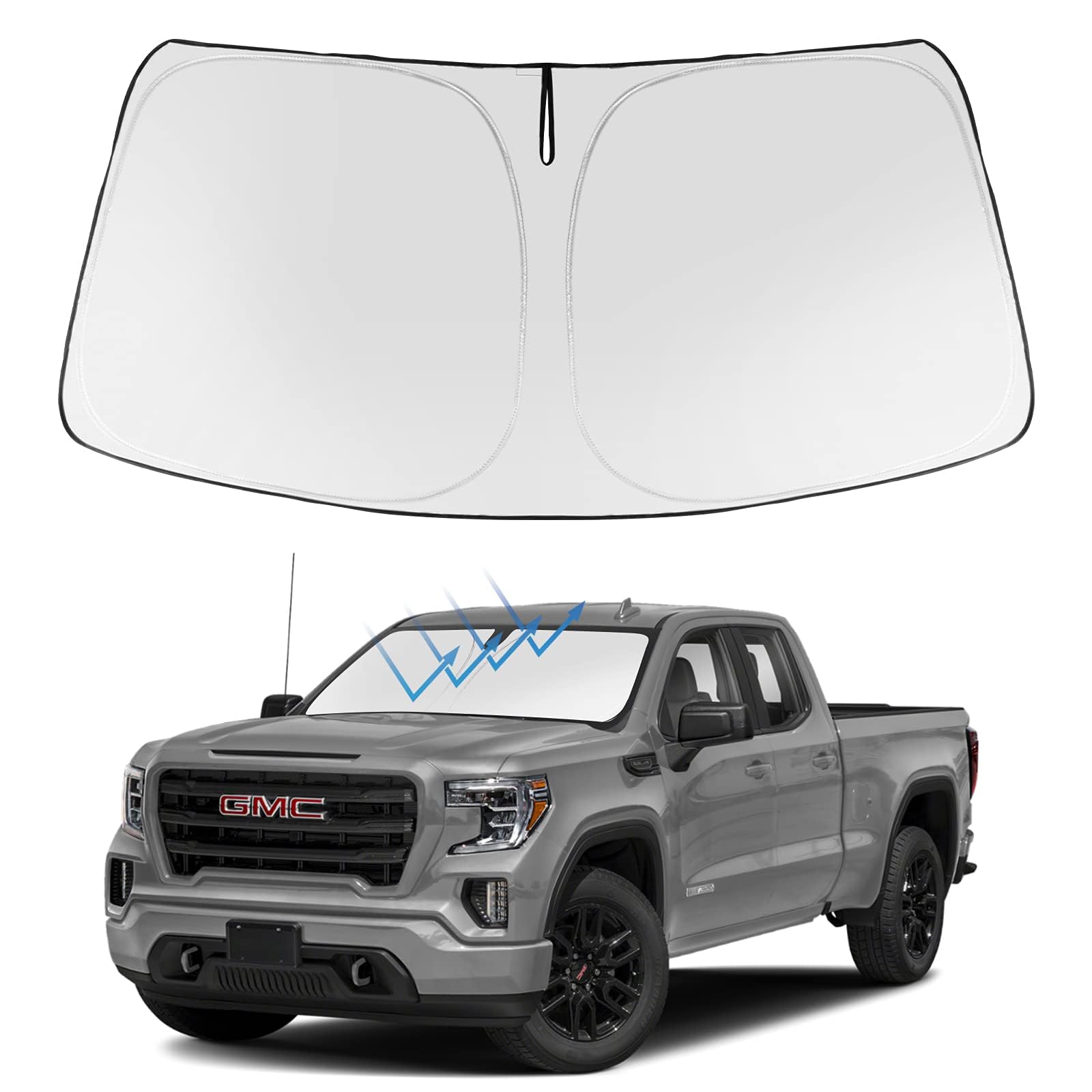 Proadsy 2025 Upgrade Front Windshield Sun Shade Foldable Sunshade Protector Custom Fit 2019-2024 2025 Gmc Sierra 1500 2500 3500 Slt, At4, Denali Pickup Accessories