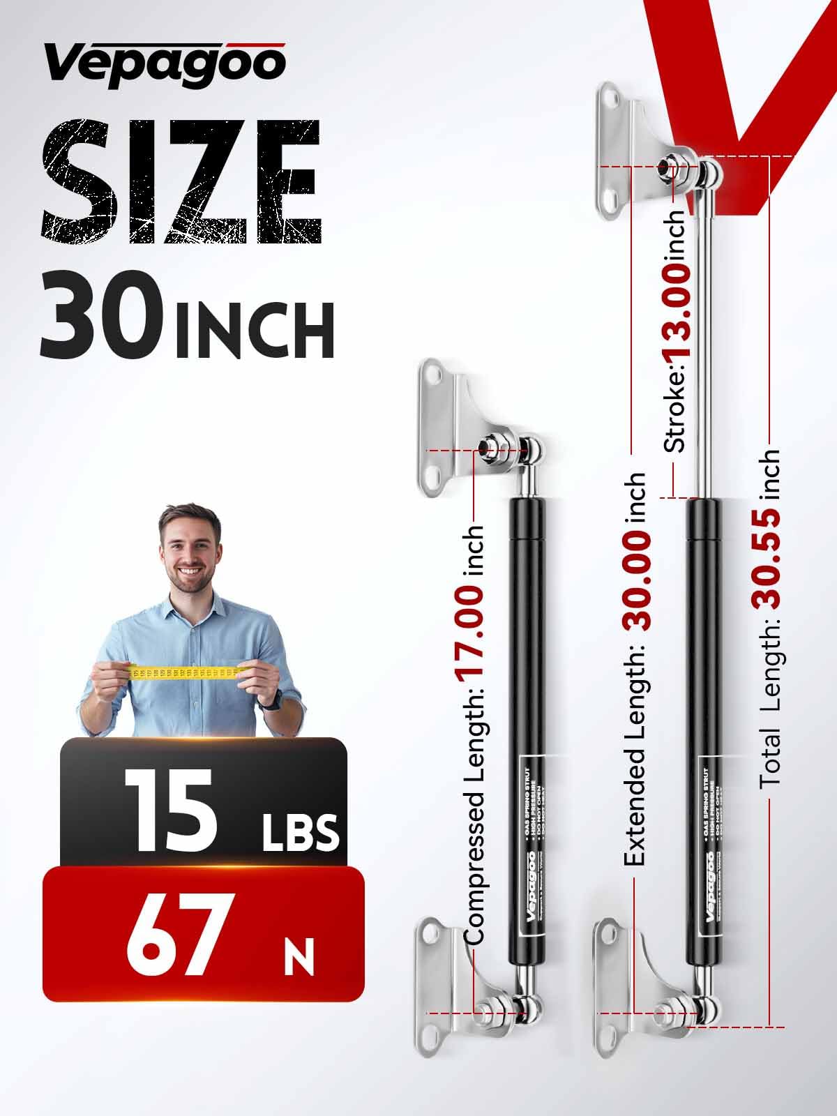 Vepagoo 30 Inch Gas Struts 15Lb/67N Shock With Mounting Brackets, Lift Supports For Rv Bed Storage Travel Trailer Truck Bed Cove