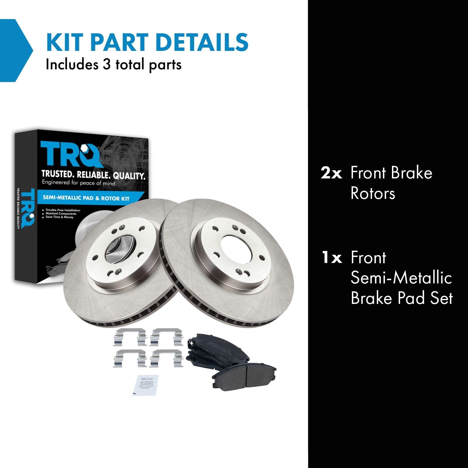 Trq Front Brake Pad & Rotor Kit Brake Pads Brake Rotor Semi-Metallic Compatible With 2001-2006 Hyundai Santa Fe