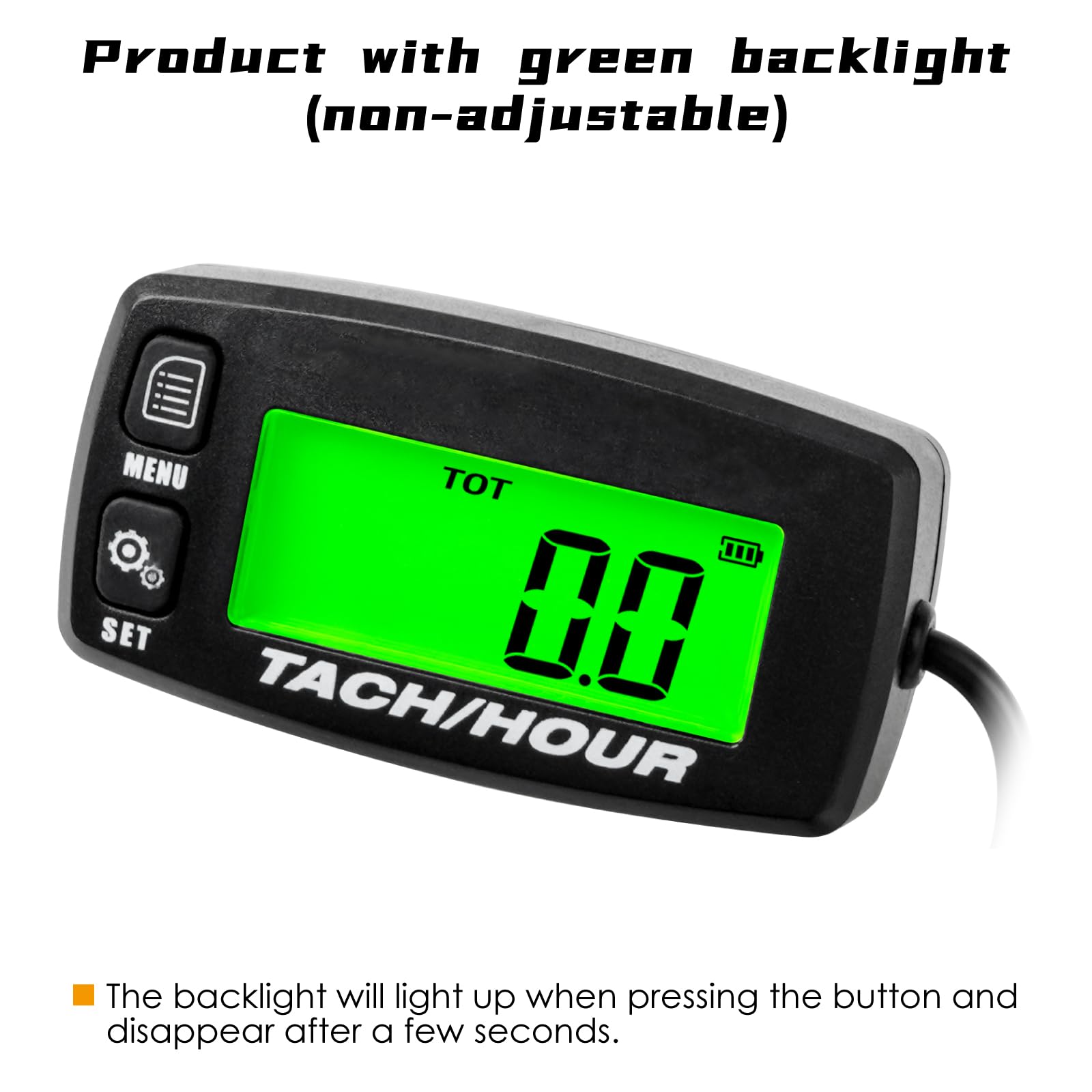 NInE-ROnG Self Powered Digital Tachometer Hour Meter,Inductive Maintenance Waterproof Backlit Shutdown Tach/Hour Meter,Battery R