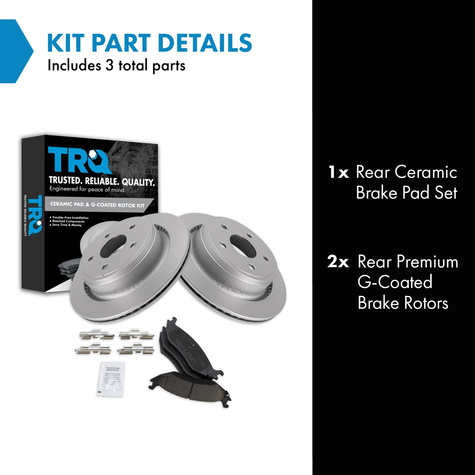 Trq Ceramic Brake Pad & Coated Rotor Kit Rear Compatible With Dodge Ram 1500 Pickup Truck