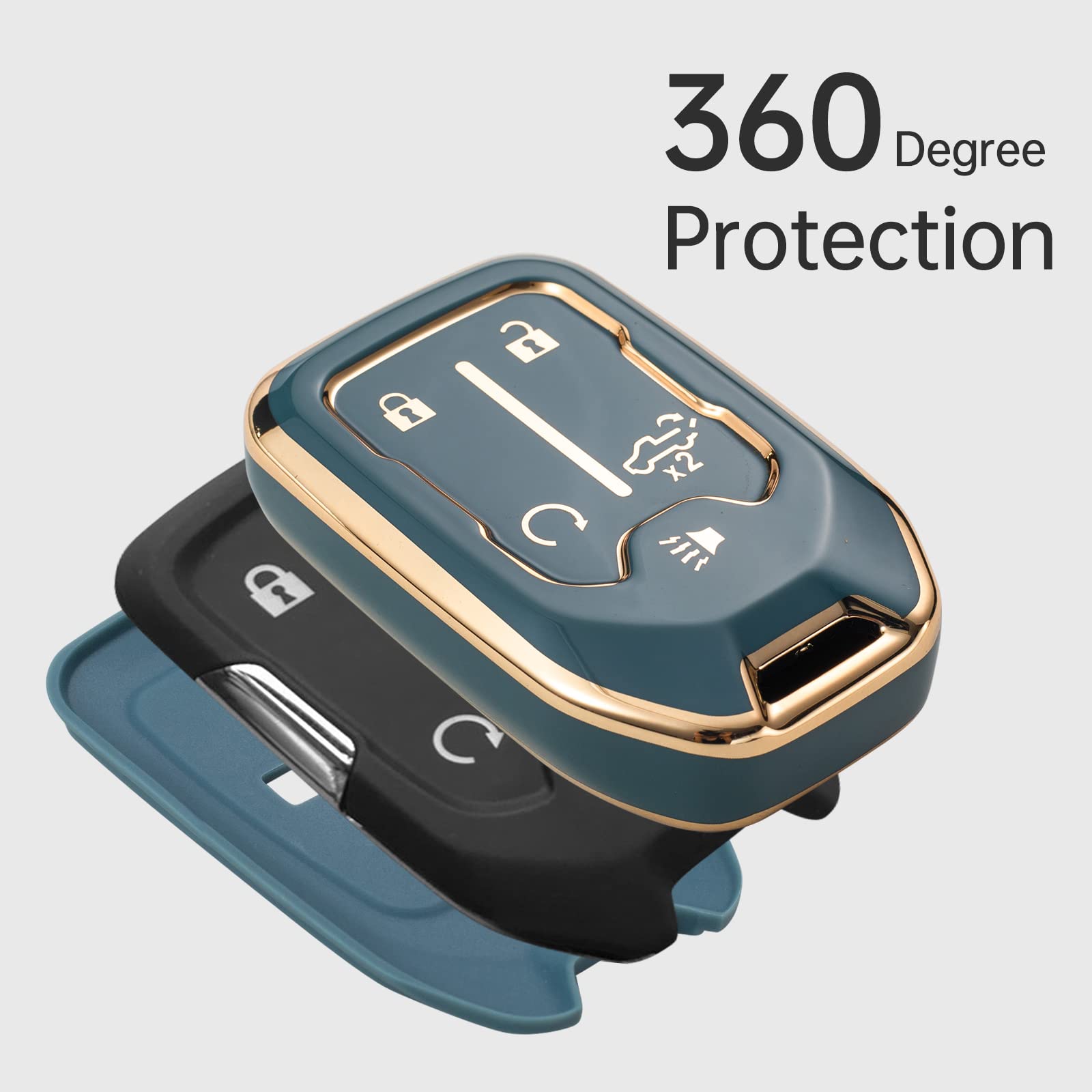 Gematay For Gmc Key Fob Cover, Car Key Case Shell Protector For 2019-2022 Chevy Silverado Gmc Sierra 1500 2500Hd 3500Hd, Blue