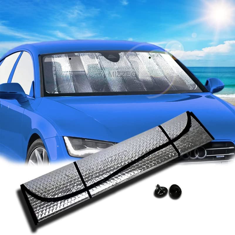 MIZZEO Car Front Windshield Foldable Sunshade 130 cm x 60 cm (Silver) Compatible with Tata Indigo CS (20082011)